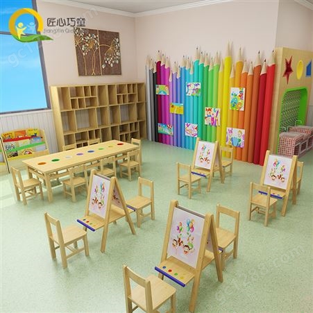 来图订制幼儿园实木桌椅 儿童早教课室桌子生产厂家 巧童