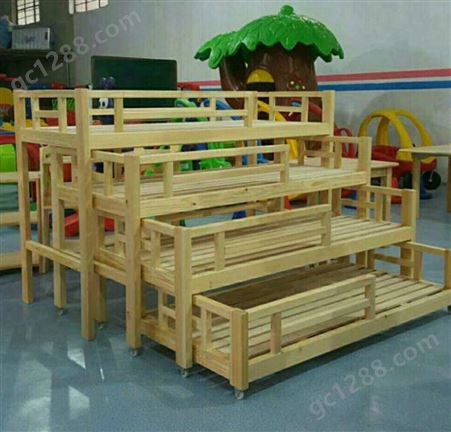 销售幼儿园四层实木床 高档幼儿实木樟子松抽屉床儿童原木推拉床