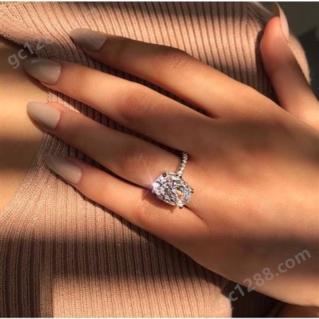俊恒珠宝高碳钻4克拉戒指套装情侣结婚9*13mm雷迪恩切割