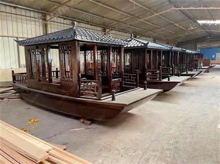 中式电动画舫船古典古色古香农庄水库观光旅游船餐饮木船