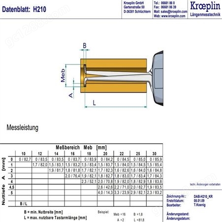 KROEPLIN内测卡规H210 室内机械测量装置 高精度 壁厚规
