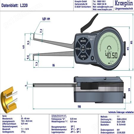 KROEPLIN内测卡规L220 测量范围 Meb 20 – 40 mm 可定制