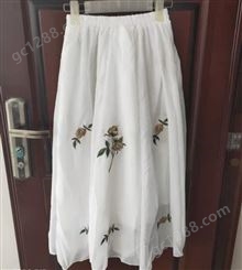 民族风情半身裙2022年新款棉麻透气布料 白色清纯夏天