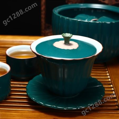 墨绿功夫茶具套装 家用茶壶 整套茶杯礼盒装 锦绣 开业活动