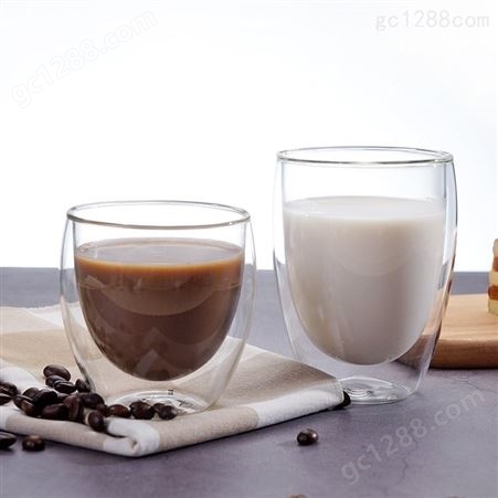高硼硅耐热玻璃杯水杯 双层杯 隔热玻璃咖啡杯 果汁牛奶杯批发 简约日系风水杯玻璃杯定制